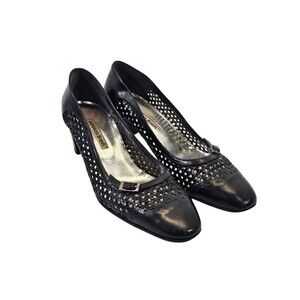 Y2K Lorenzo Banfi Open Weave Square Toe Buckle Heels Shoes Women's Size 38
